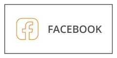 Un fondo blanco con la palabra "FACEBOOK" en letras grises y negritas. A la izquierda, se encuentra el contorno naranja de un cuadrado con una pequeña "f" estilizada en su interior, similar al logo de Facebook.
